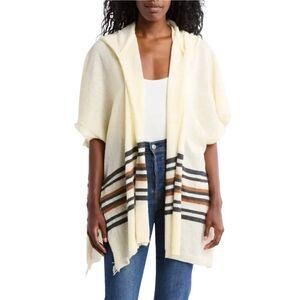 Melrose & Market Women's Cream Poly Knit w Gray & Brown Stripe Accents Open Fron